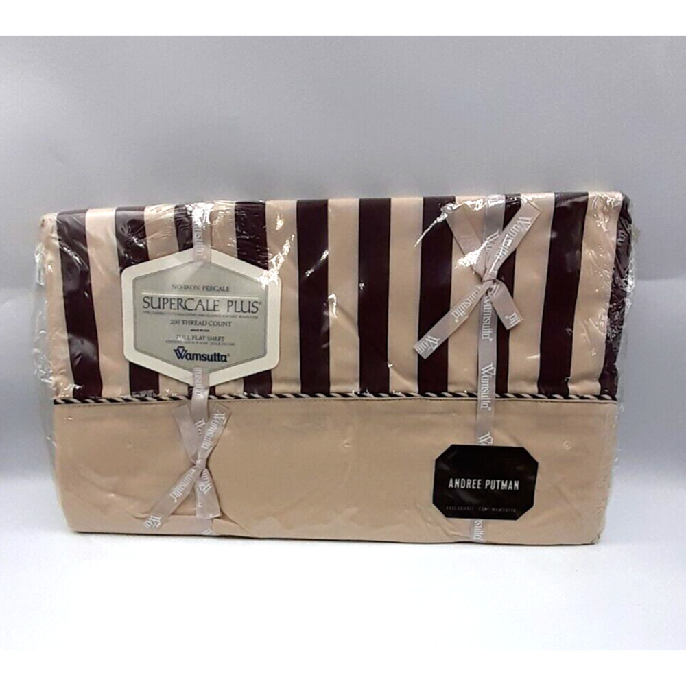 Vintage Andree Putman for WAMSUTTA Full Flat Sheet Beige/Brown Stripe RARE NWT